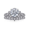 Yvonne - 14K White Gold Floral Round Diamond Engagement Ring - 0.32 ct