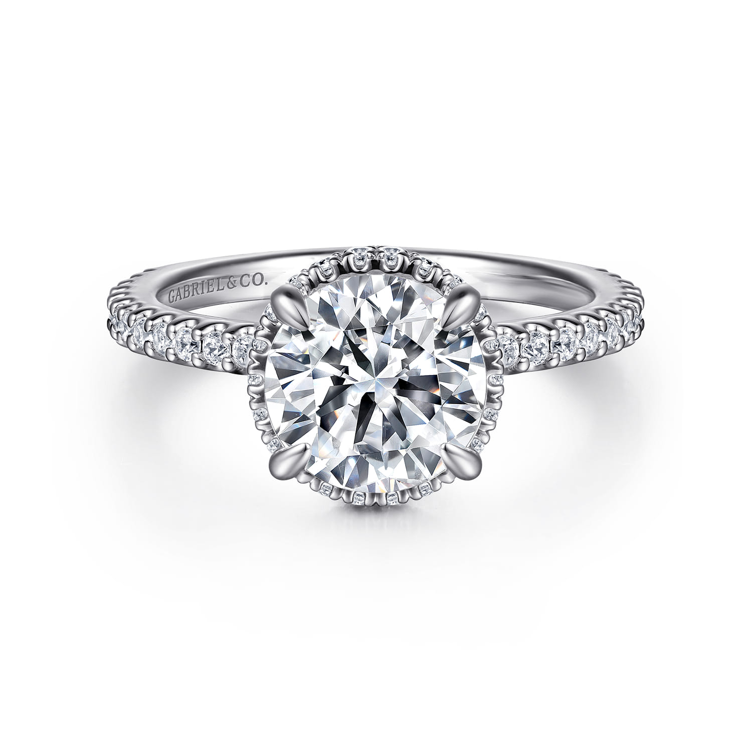 Senne - 14K White Gold Round Hidden Halo Diamond Engagement Ring - 0.4 ct - Shot 1