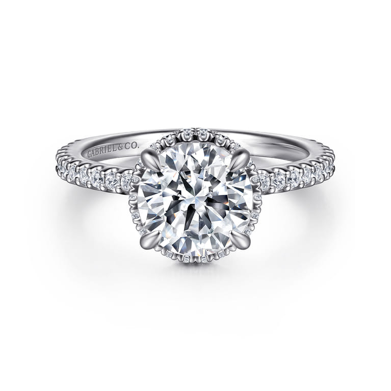 Senne - 14K White Gold Round Hidden Halo Diamond Engagement Ring - 0.4 ct - Shot 1