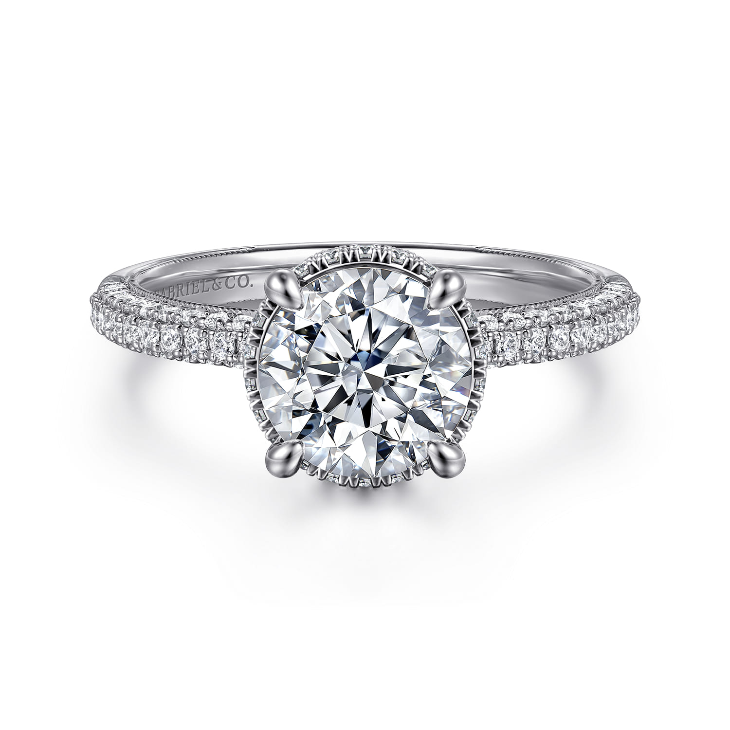 Caly - 14K White Gold Round Halo Diamond Engagement Ring - 0.5 ct - Shot 1