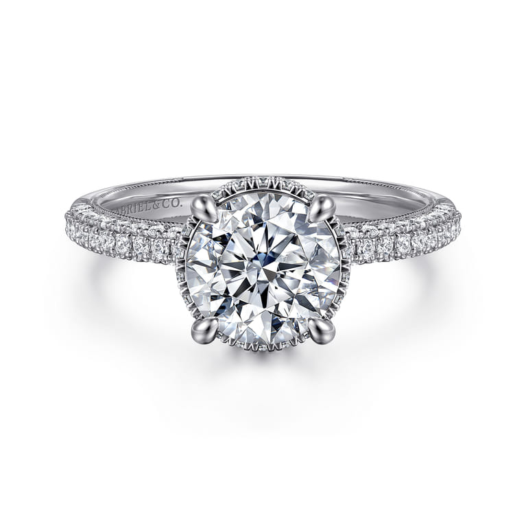 Caly - 14K White Gold Round Halo Diamond Engagement Ring - 0.5 ct - Shot 1