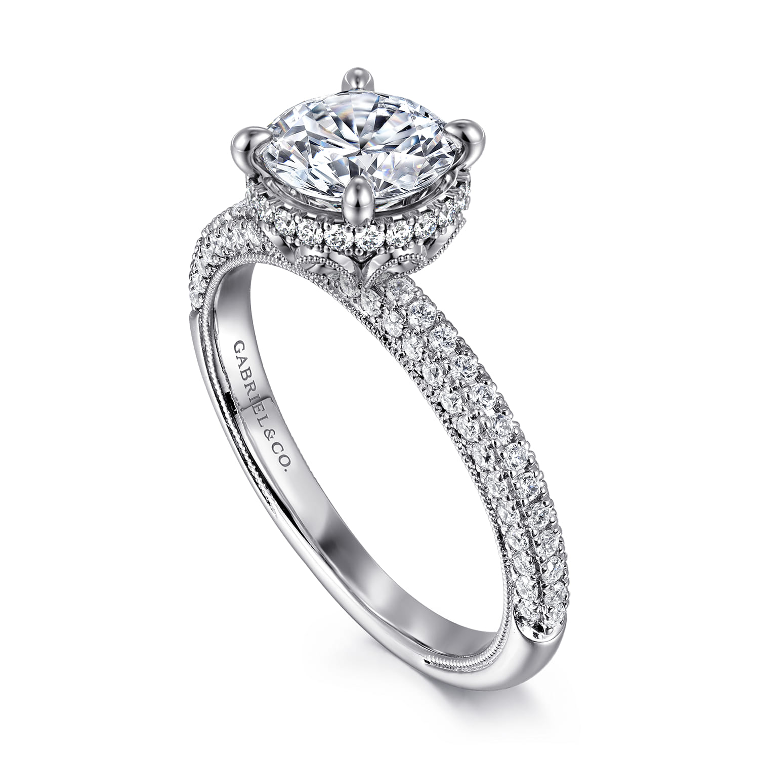 Caly - 14K White Gold Round Halo Diamond Engagement Ring - 0.5 ct - Shot 3