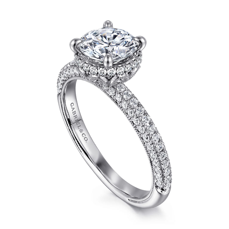 Caly - 14K White Gold Round Halo Diamond Engagement Ring - 0.5 ct - Shot 3