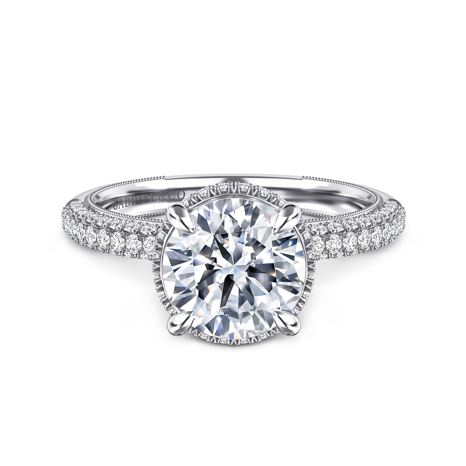Caly - 14K White Gold Round Halo Diamond Engagement Ring - 0.5 ct - Shot 1
