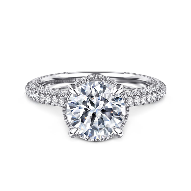 Caly - 14K White Gold Round Halo Diamond Engagement Ring - 0.5 ct - Shot 1