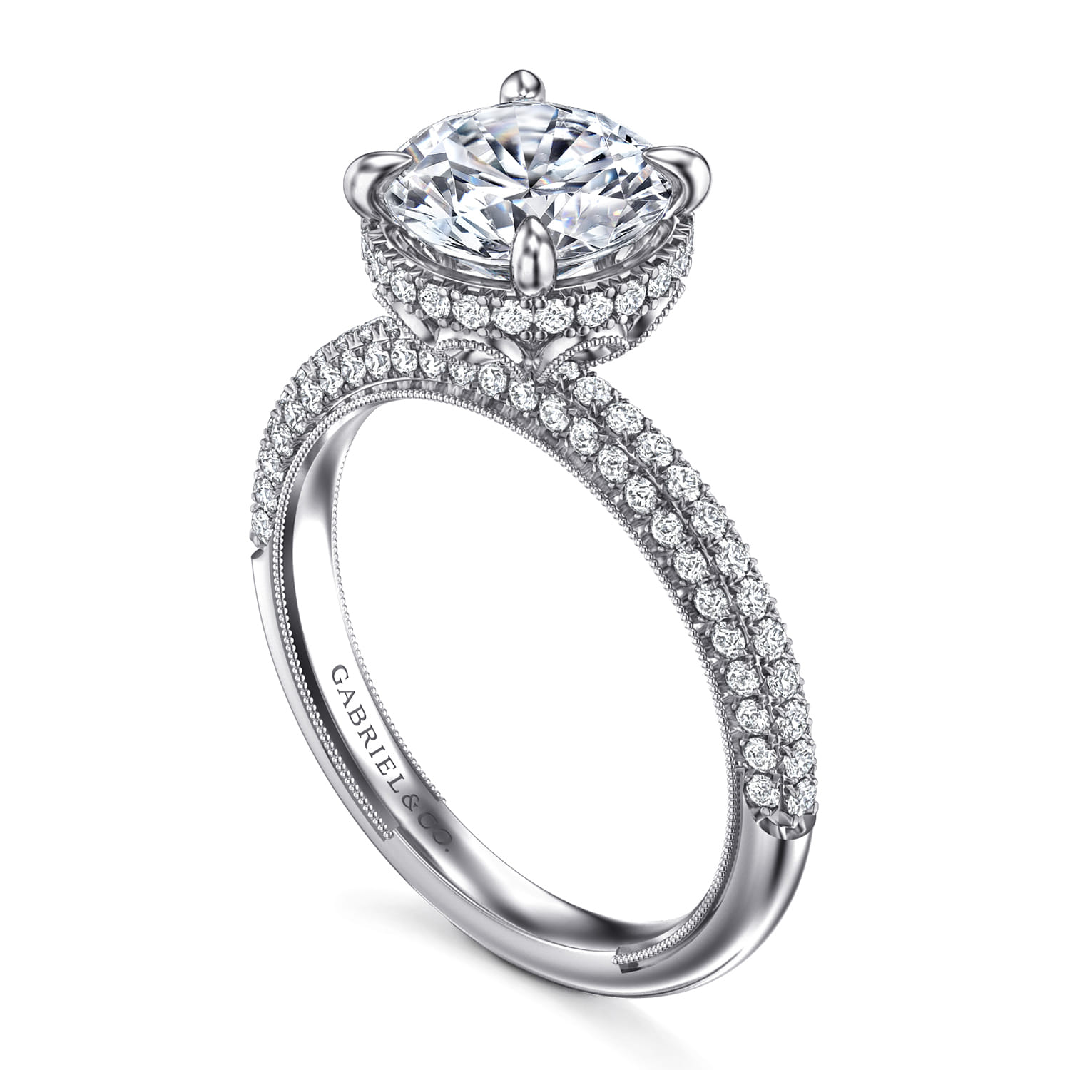 Caly - 14K White Gold Round Halo Diamond Engagement Ring - 0.5 ct - Shot 3