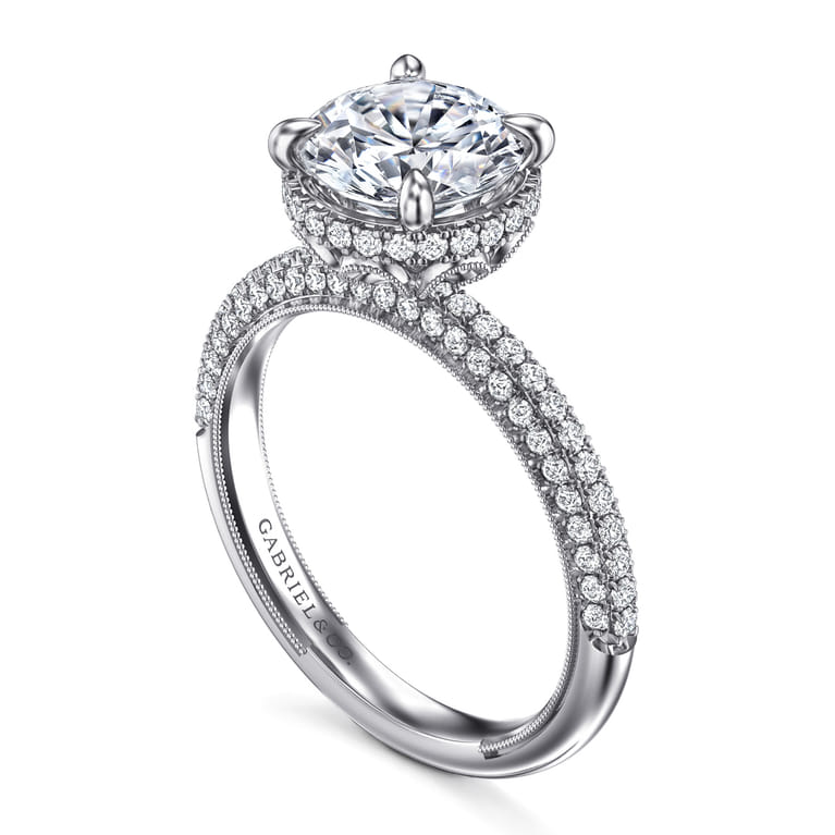 Caly - 14K White Gold Round Halo Diamond Engagement Ring - 0.5 ct - Shot 3