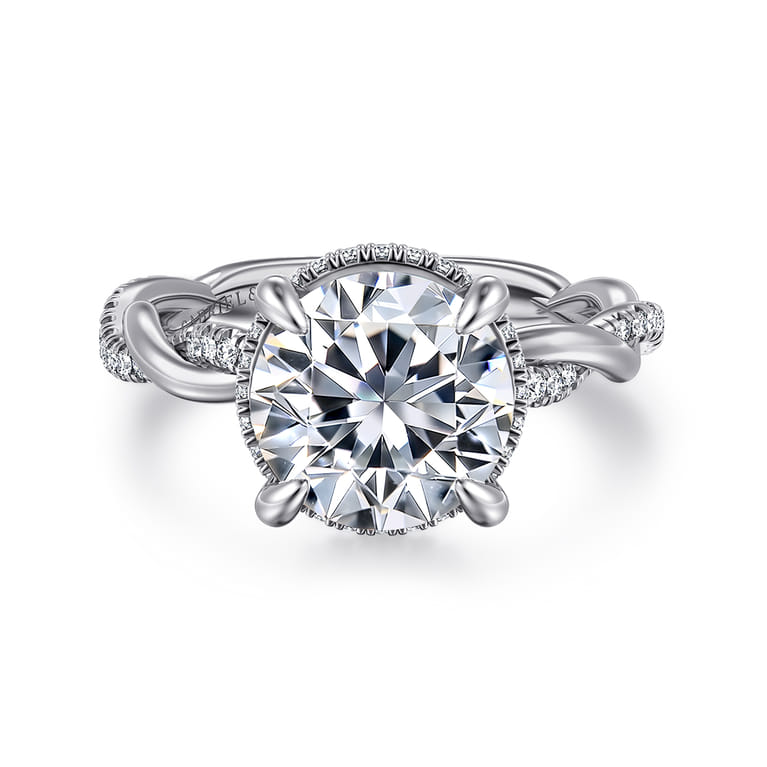 Ama - 14K White Gold Twisted Round Halo Diamond Engagement Ring - 0.3 ct - Shot 1