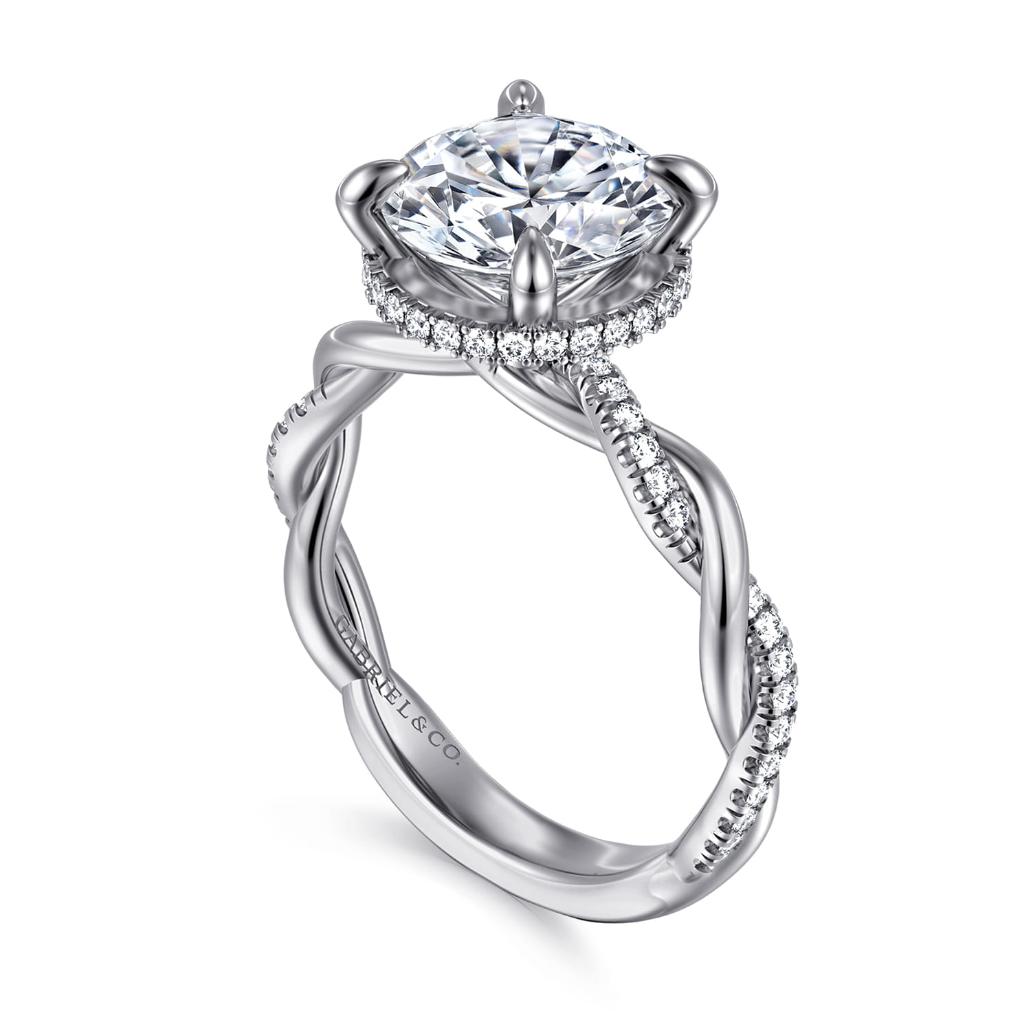 Ama - 14K White Gold Twisted Round Halo Diamond Engagement Ring - 0.3 ct - Shot 3