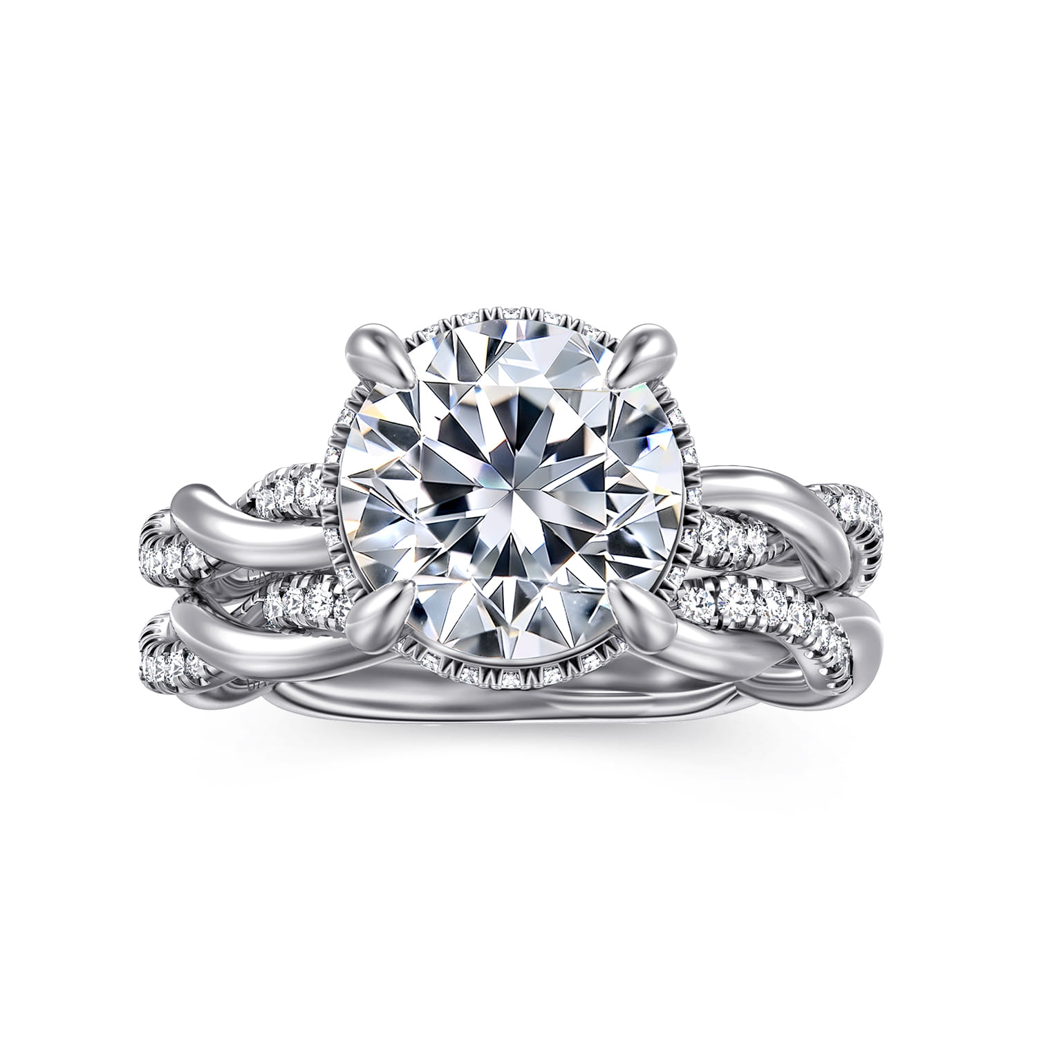 Ama - 14K White Gold Twisted Round Halo Diamond Engagement Ring - 0.3 ct - Shot 4