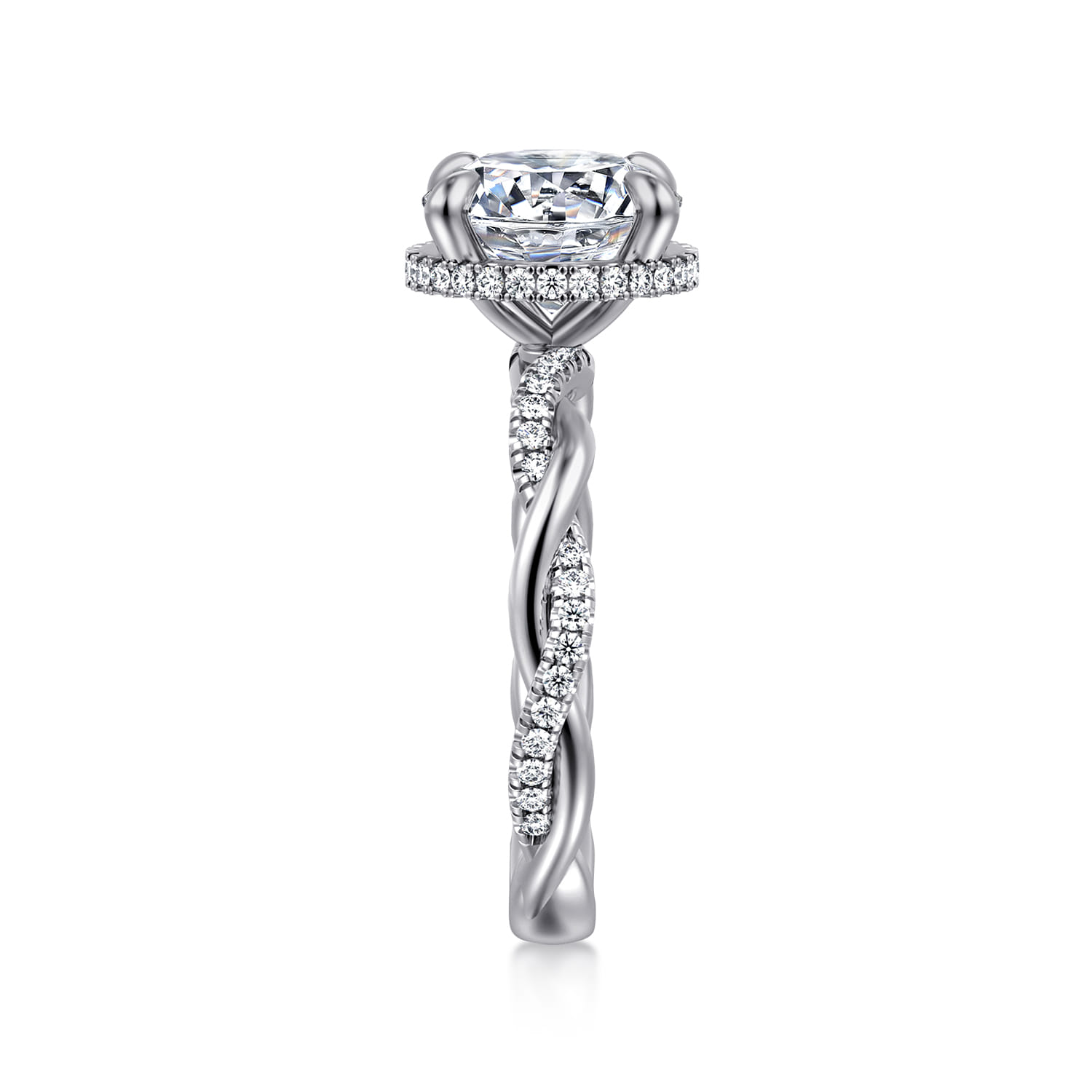 Ama - 14K White Gold Twisted Round Halo Diamond Engagement Ring - 0.3 ct - Shot 5
