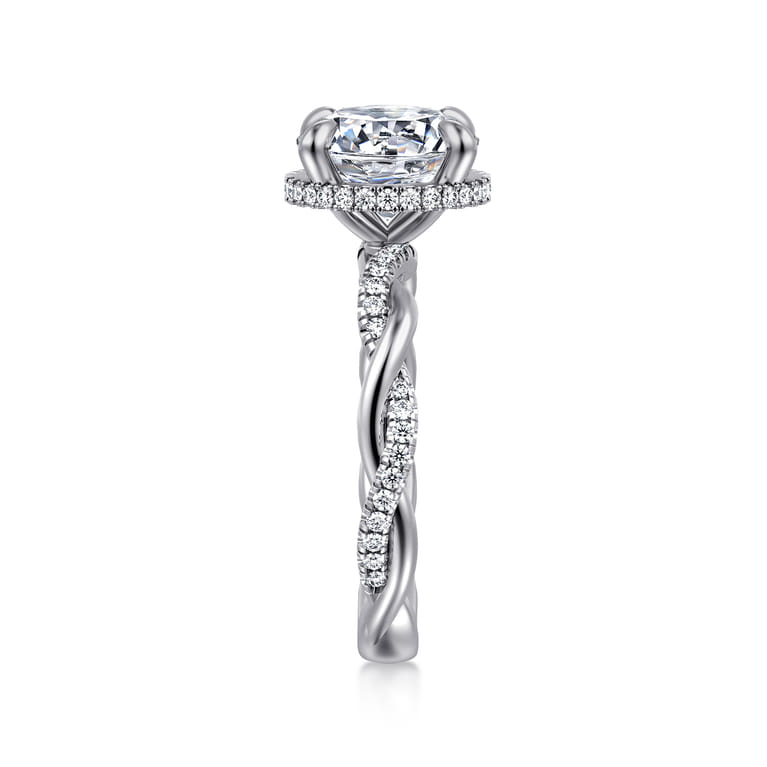 Ama - 14K White Gold Twisted Round Halo Diamond Engagement Ring - 0.3 ct - Shot 5