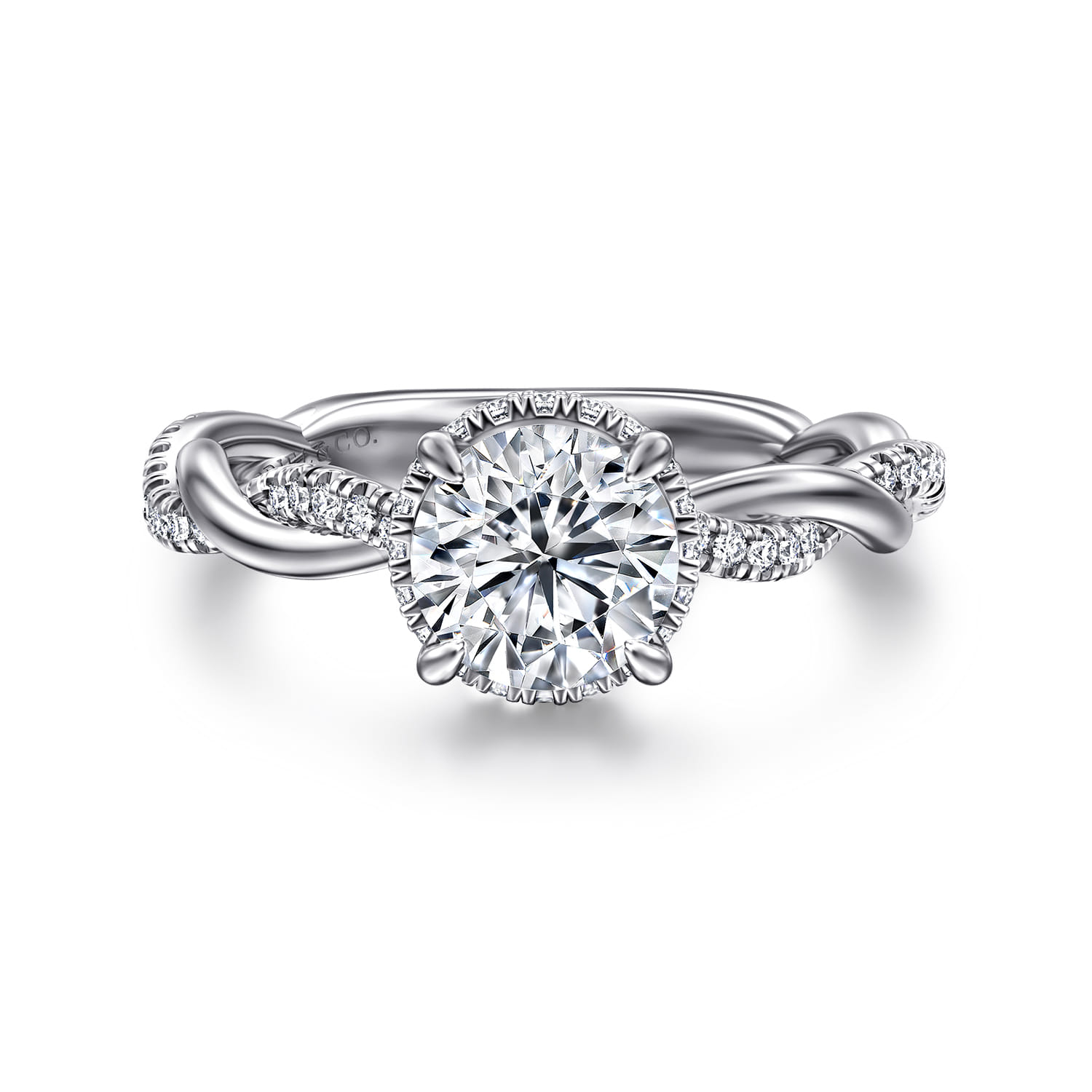 Ama - 14K White Gold Twisted Round Halo Diamond Engagement Ring - 0.24 ct - Shot 1