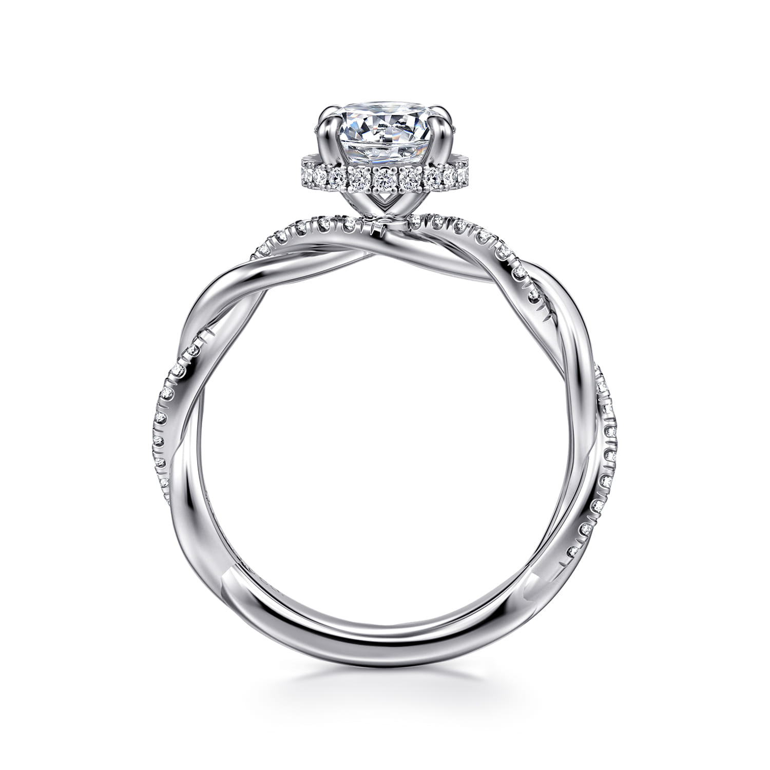 Ama - 14K White Gold Twisted Round Halo Diamond Engagement Ring - 0.24 ct - Shot 2