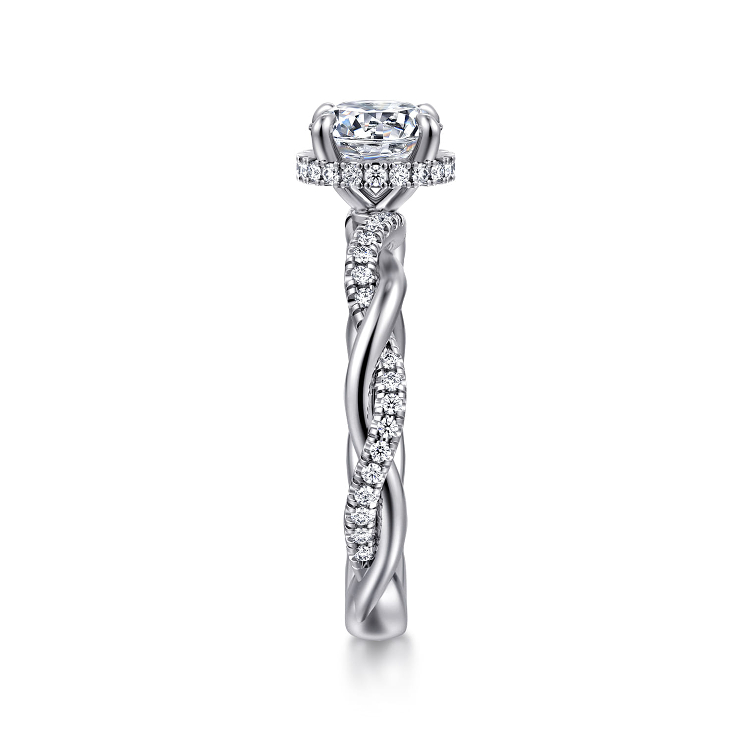 Ama - 14K White Gold Twisted Round Halo Diamond Engagement Ring - 0.24 ct - Shot 4