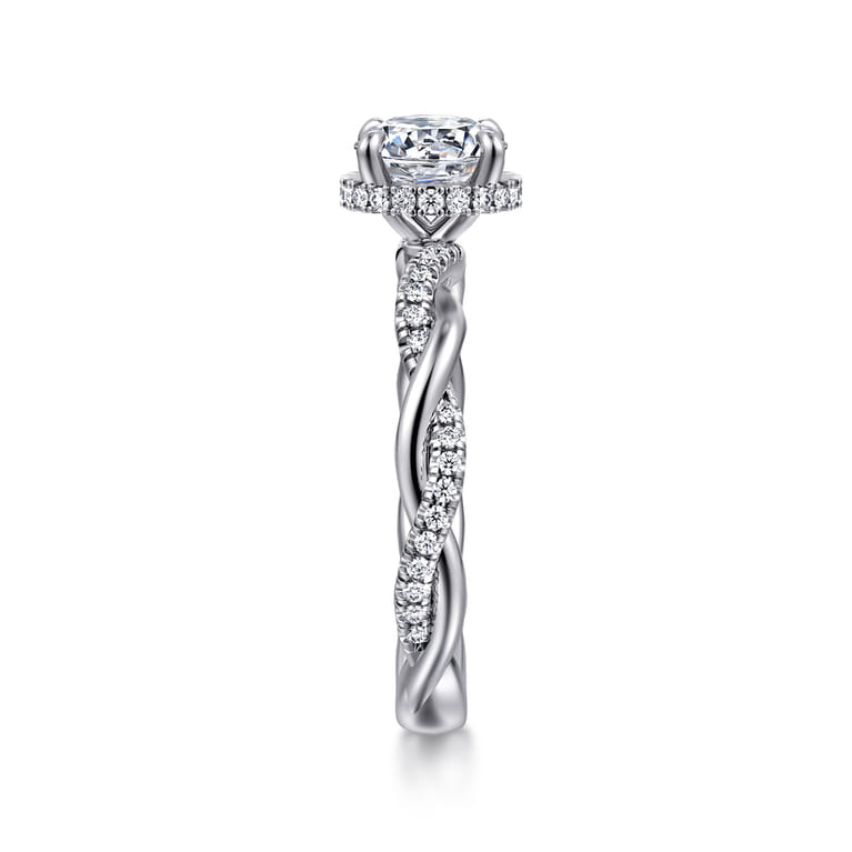 Ama - 14K White Gold Twisted Round Halo Diamond Engagement Ring - 0.24 ct - Shot 4