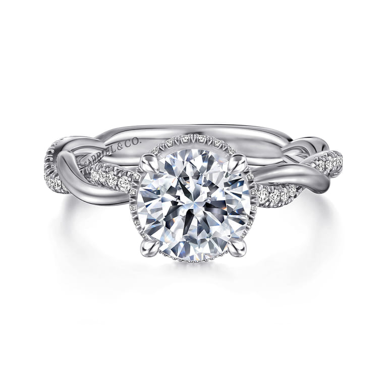 Ama - 14K White Gold Twisted Round Halo Diamond Engagement Ring - 0.25 ct - Shot 1