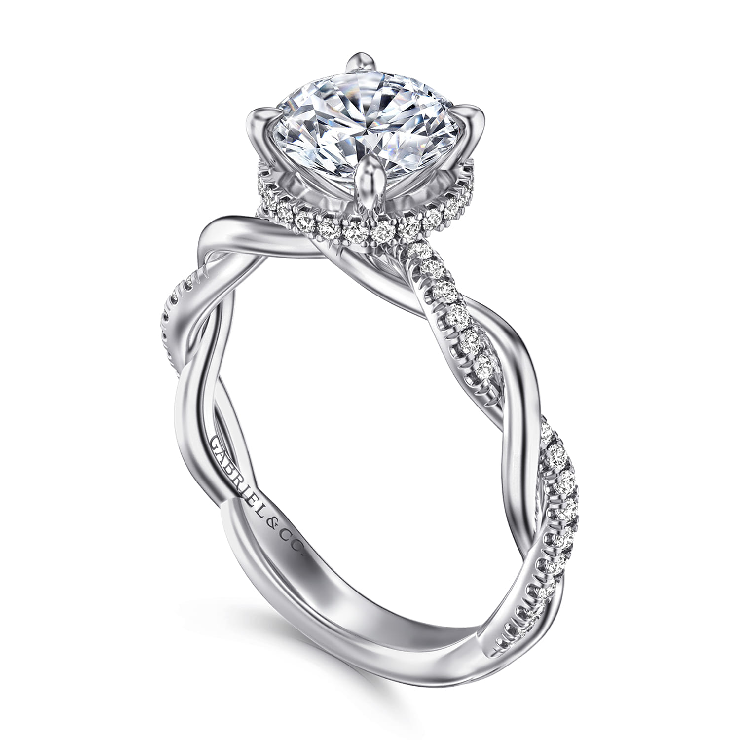 Ama - 14K White Gold Twisted Round Halo Diamond Engagement Ring - 0.25 ct - Shot 3