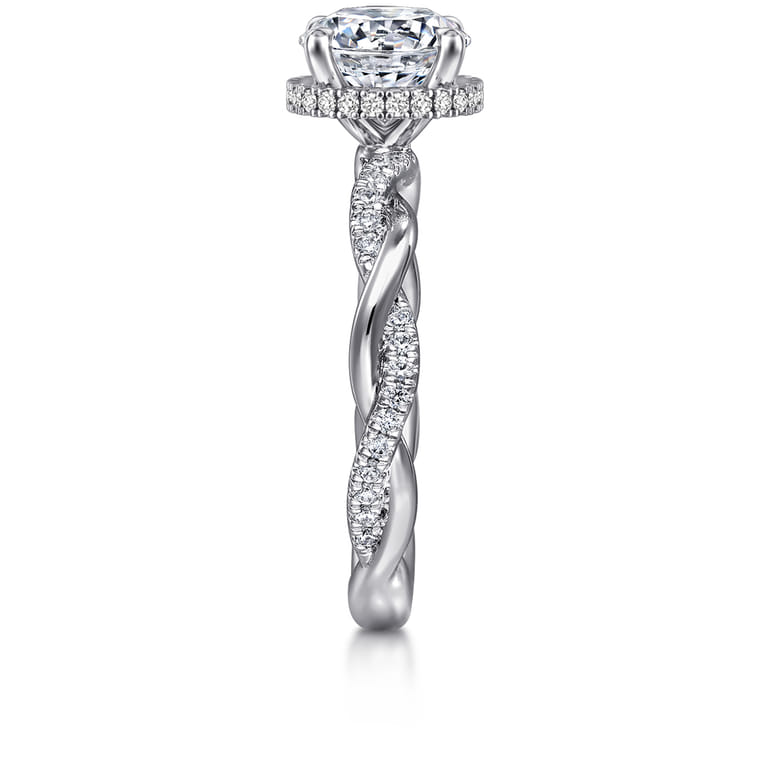 Ama - 14K White Gold Twisted Round Halo Diamond Engagement Ring - 0.25 ct - Shot 4