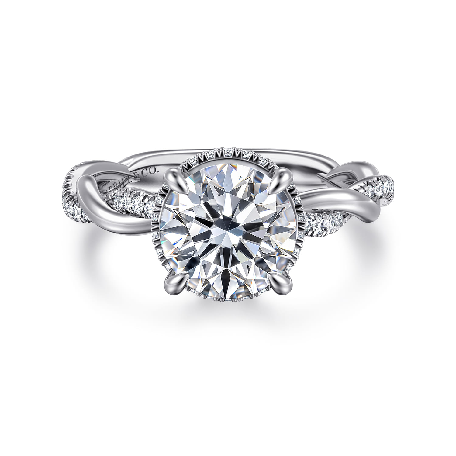 Ama - 14K White Gold Twisted Round Halo Diamond Engagement Ring - 0.28 ct - Shot 1