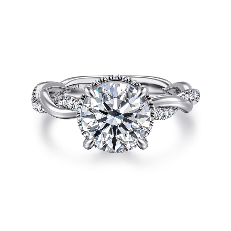 Ama - 14K White Gold Twisted Round Halo Diamond Engagement Ring - 0.28 ct - Shot 1