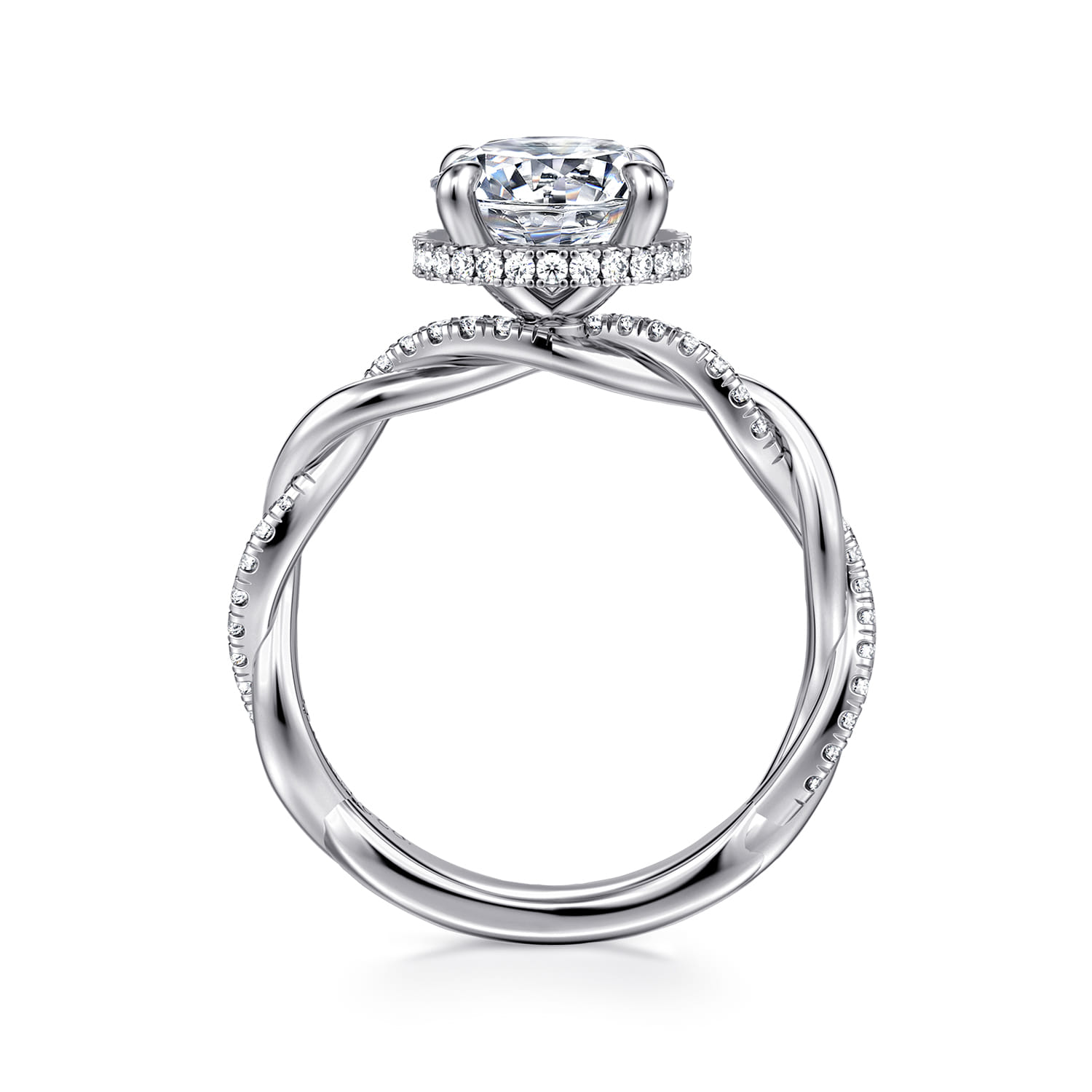 Ama - 14K White Gold Twisted Round Halo Diamond Engagement Ring - 0.28 ct - Shot 2
