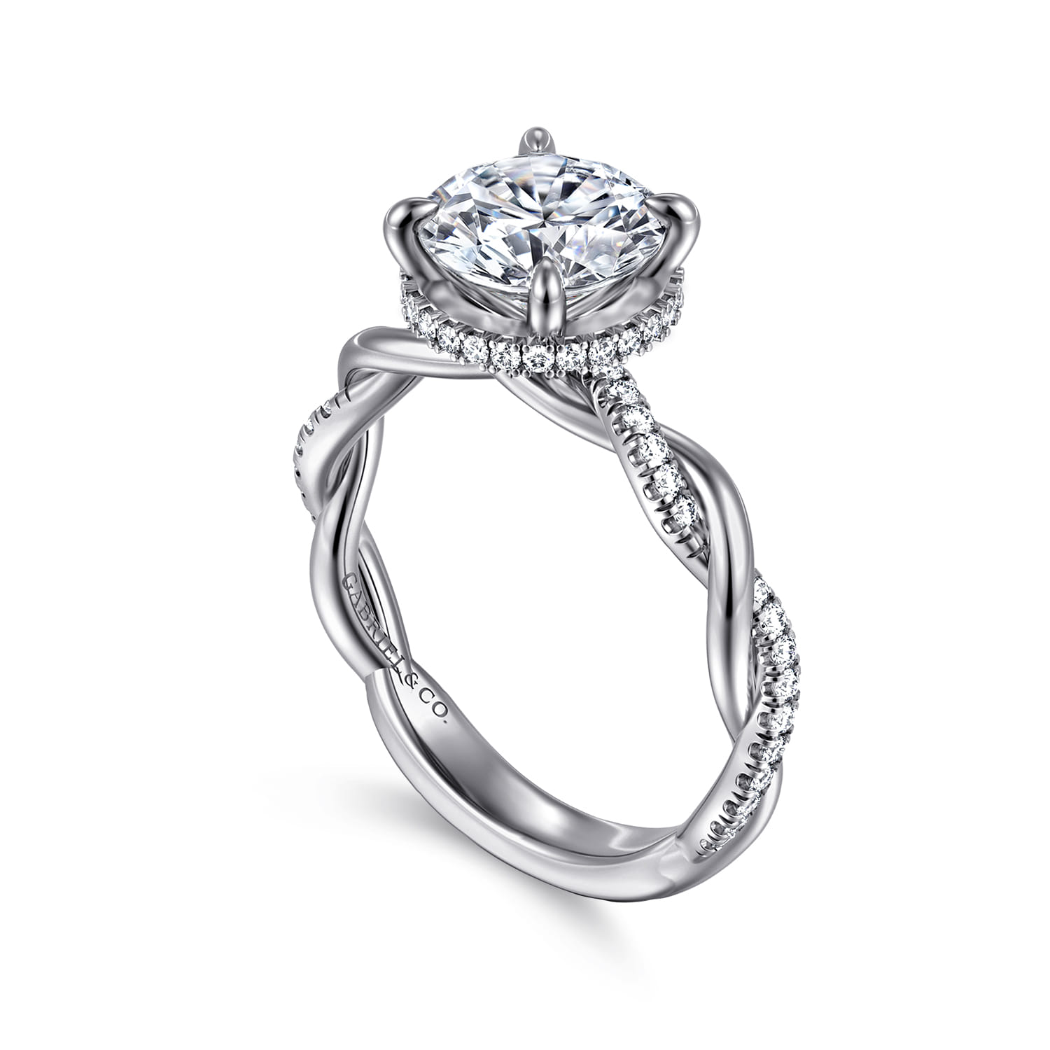 Ama - 14K White Gold Twisted Round Halo Diamond Engagement Ring - 0.28 ct - Shot 3