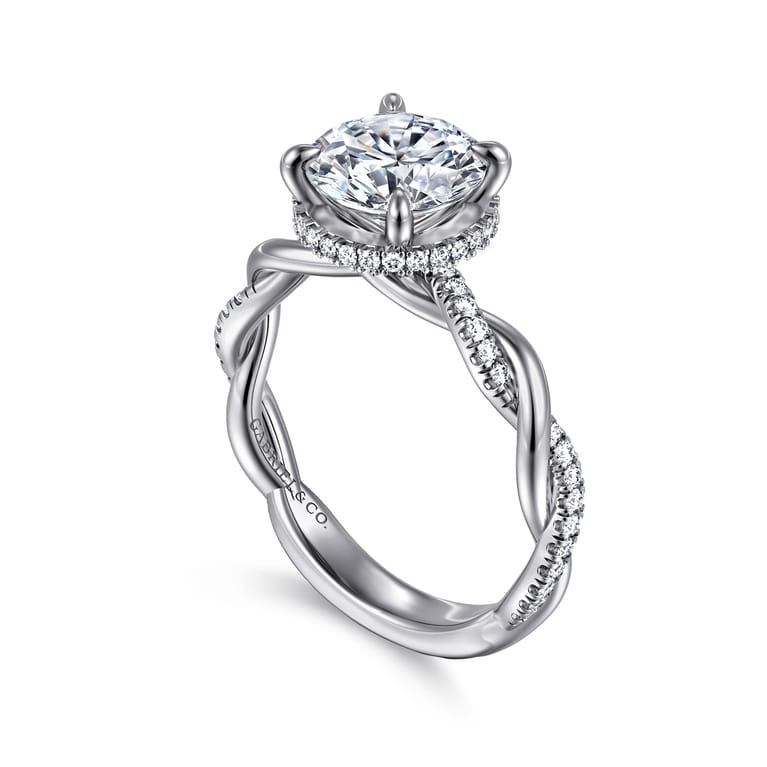 Ama - 14K White Gold Twisted Round Halo Diamond Engagement Ring - 0.28 ct - Shot 3