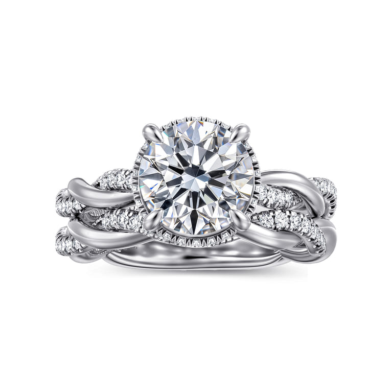 Ama - 14K White Gold Twisted Round Halo Diamond Engagement Ring - 0.28 ct - Shot 4