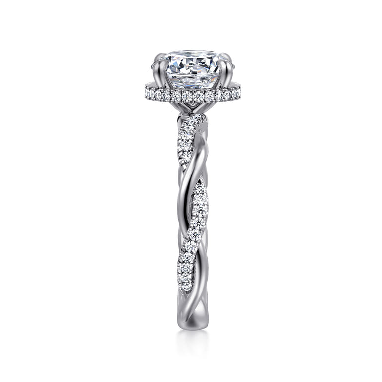 Ama - 14K White Gold Twisted Round Halo Diamond Engagement Ring - 0.28 ct - Shot 5