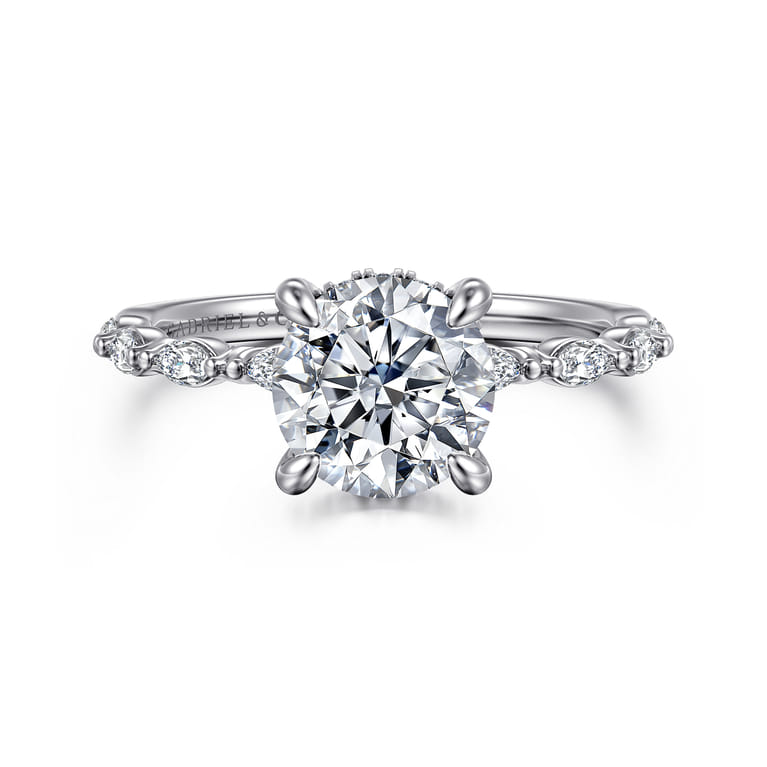Adeena - 14K White Gold Round Hidden Halo Diamond Engagement Ring - 0.3 ct - Shot 1