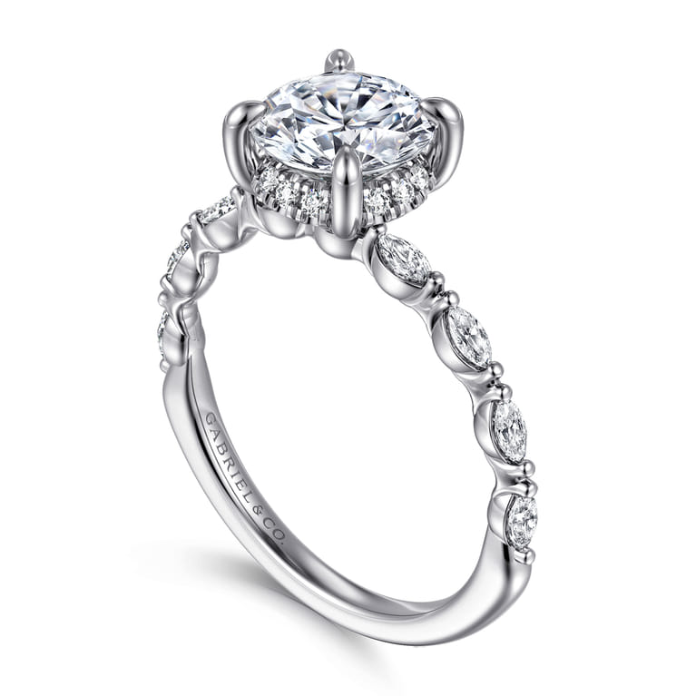 Adeena - 14K White Gold Round Hidden Halo Diamond Engagement Ring - 0.3 ct - Shot 3