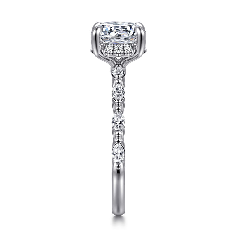 Adeena - 14K White Gold Round Hidden Halo Diamond Engagement Ring - 0.3 ct - Shot 4