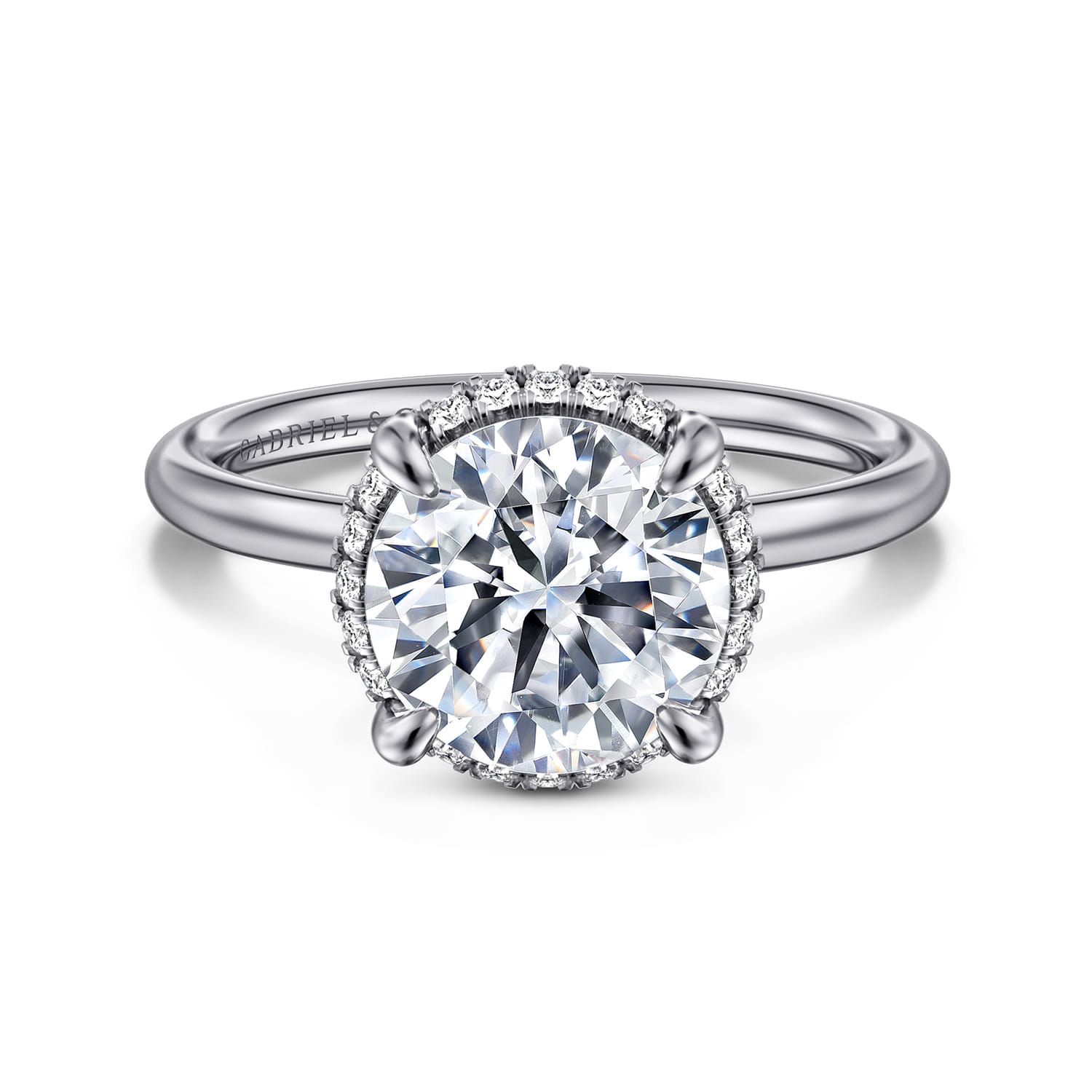 Seattle - 14K White Gold Round Hidden Halo Diamond Engagement Ring - 0.1 ct - Shot 1