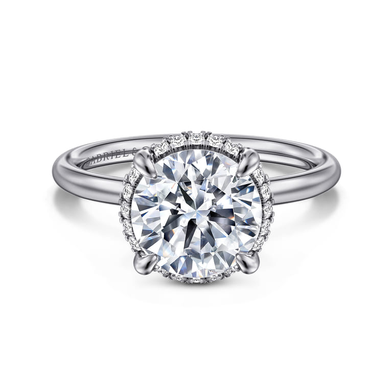 Seattle - 14K White Gold Round Hidden Halo Diamond Engagement Ring - 0.1 ct - Shot 1