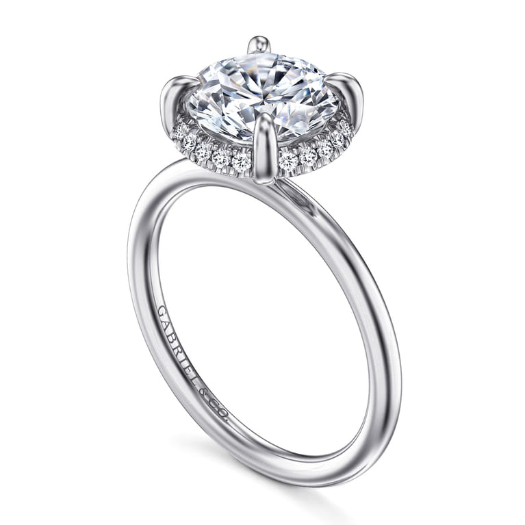 Seattle - 14K White Gold Round Hidden Halo Diamond Engagement Ring - 0.1 ct - Shot 3