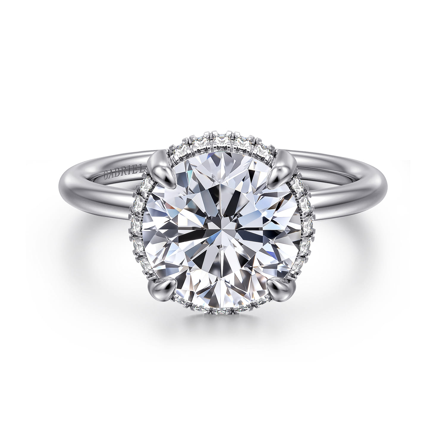 Seattle - 14K White Gold Round Hidden Halo Diamond Engagement Ring - 0.1 ct - Shot 1