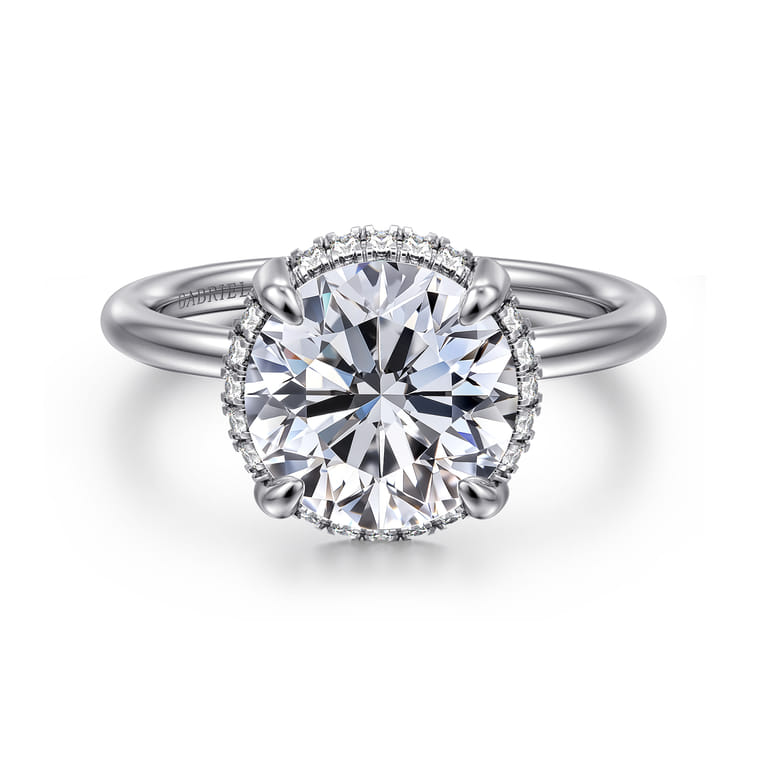 Seattle - 14K White Gold Round Hidden Halo Diamond Engagement Ring - 0.1 ct - Shot 1