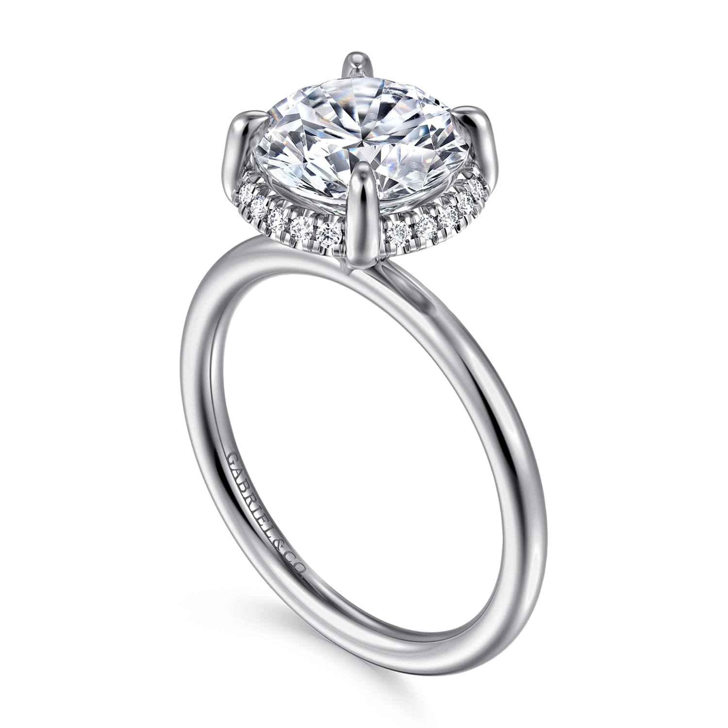 Seattle - 14K White Gold Round Hidden Halo Diamond Engagement Ring - 0.1 ct - Shot 3
