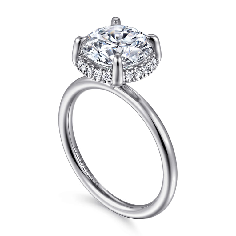 Seattle - 14K White Gold Round Hidden Halo Diamond Engagement Ring - 0.1 ct - Shot 3