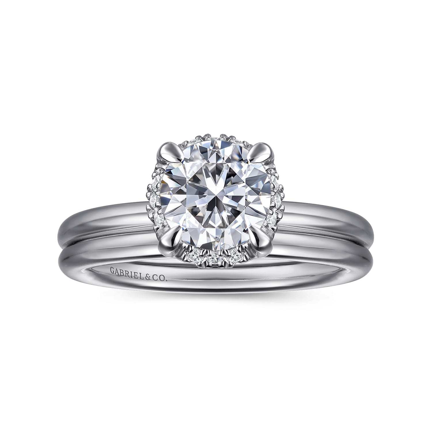 Seattle - 14K White Gold Round Hidden Halo Diamond Engagement Ring - 0.06 ct - Shot 4