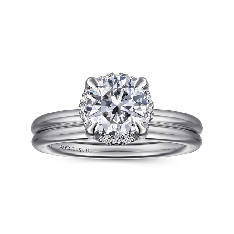 Seattle - 14K White Gold Round Hidden Halo Diamond Engagement Ring - 0.06 ct - Shot 4