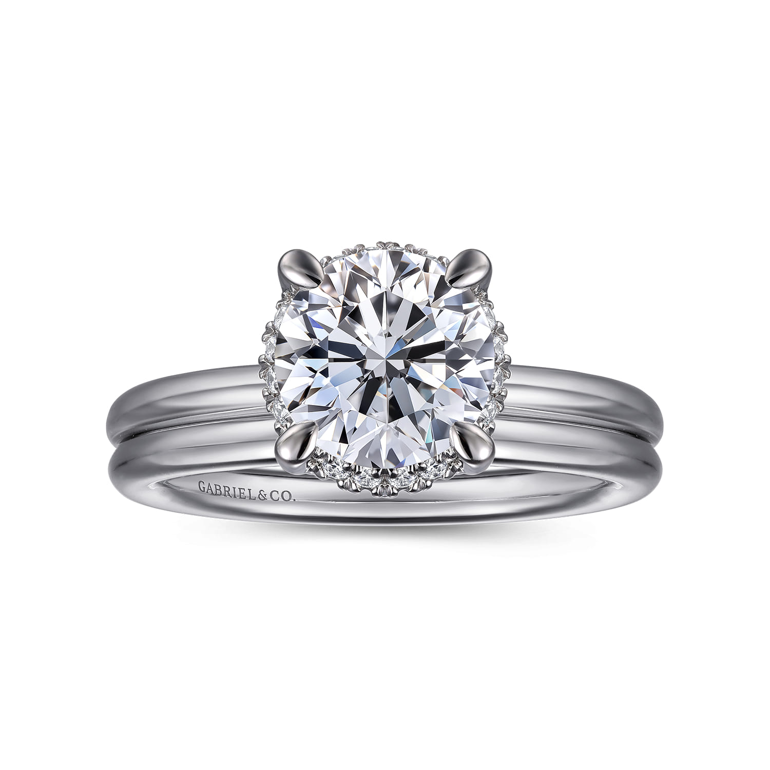 Seattle - 14K White Gold Round Hidden Halo Diamond Engagement Ring - 0.08 ct - Shot 4