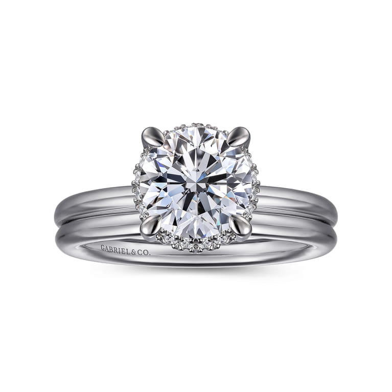 Seattle - 14K White Gold Round Hidden Halo Diamond Engagement Ring - 0.08 ct - Shot 4