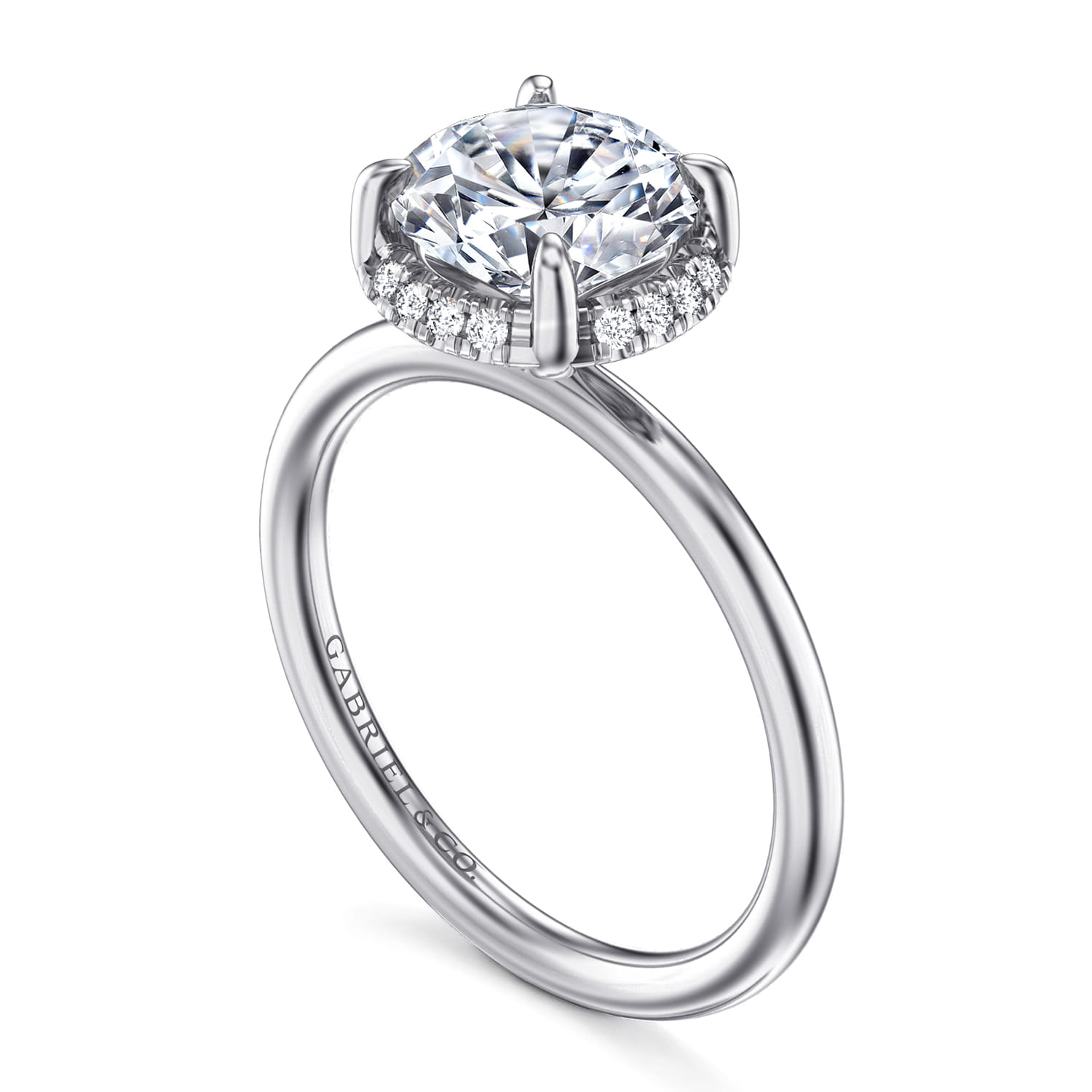 Seattle - 14K White Gold Round Hidden Halo Diamond Engagement Ring - 0.08 ct - Shot 3