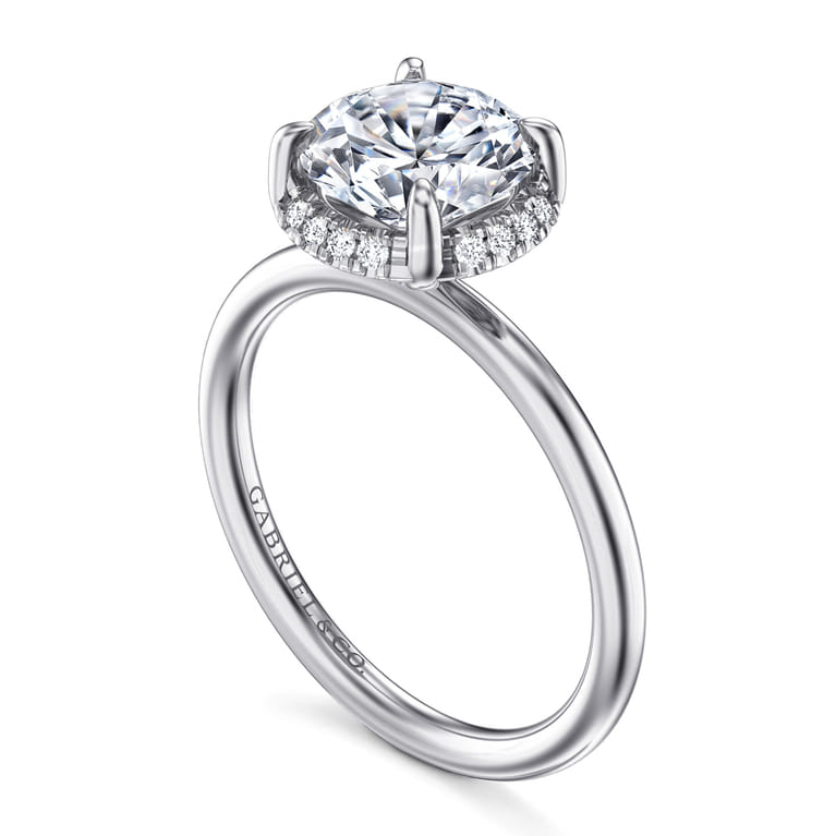 Seattle - 14K White Gold Round Hidden Halo Diamond Engagement Ring - 0.08 ct - Shot 3