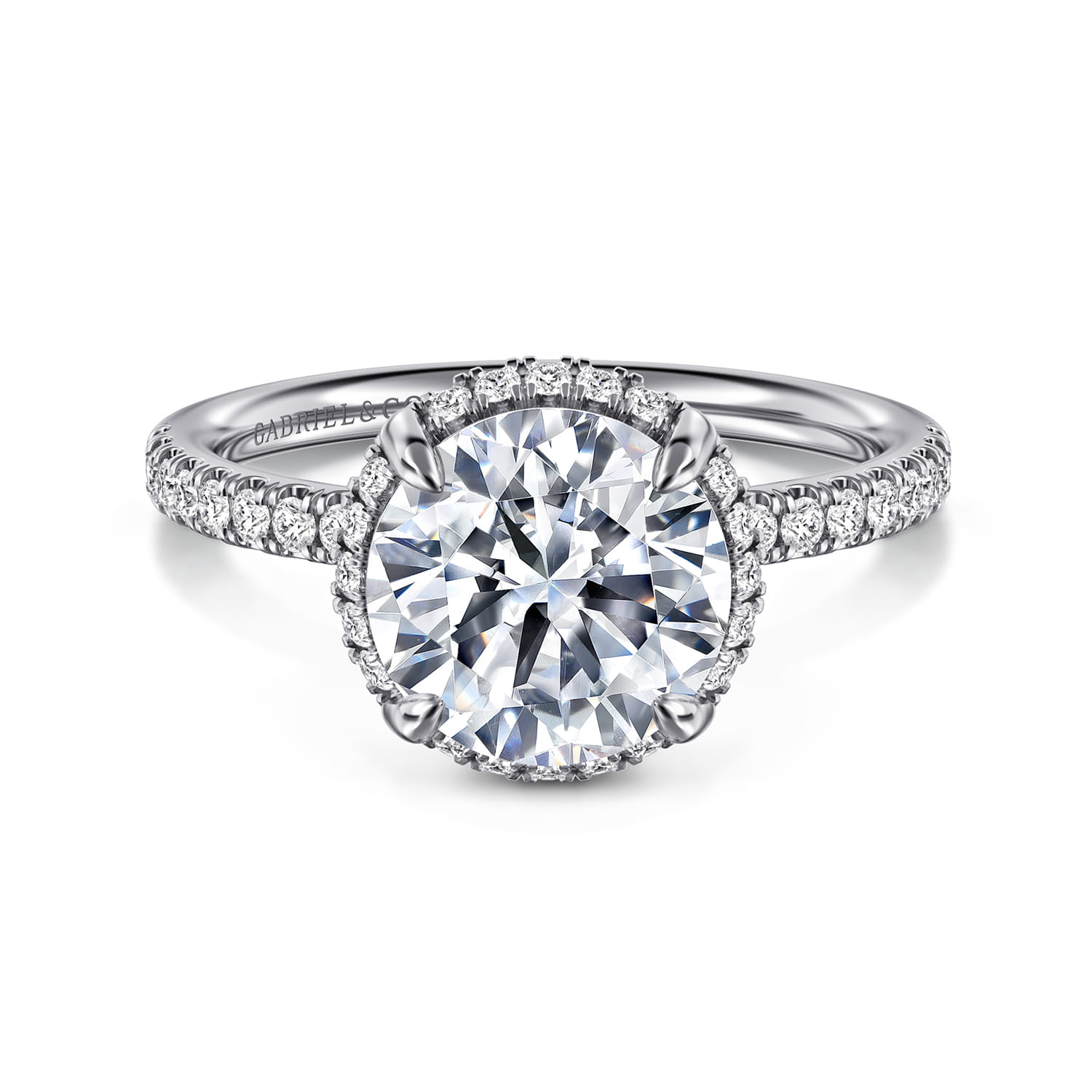 Suede - 14K White Gold Round Hidden Halo Diamond Engagement Ring - 0.3 ct - Shot 1
