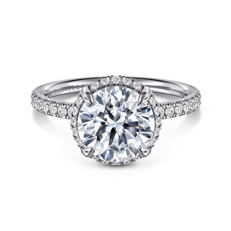 Suede - 14K White Gold Round Hidden Halo Diamond Engagement Ring - 0.3 ct - Shot 1