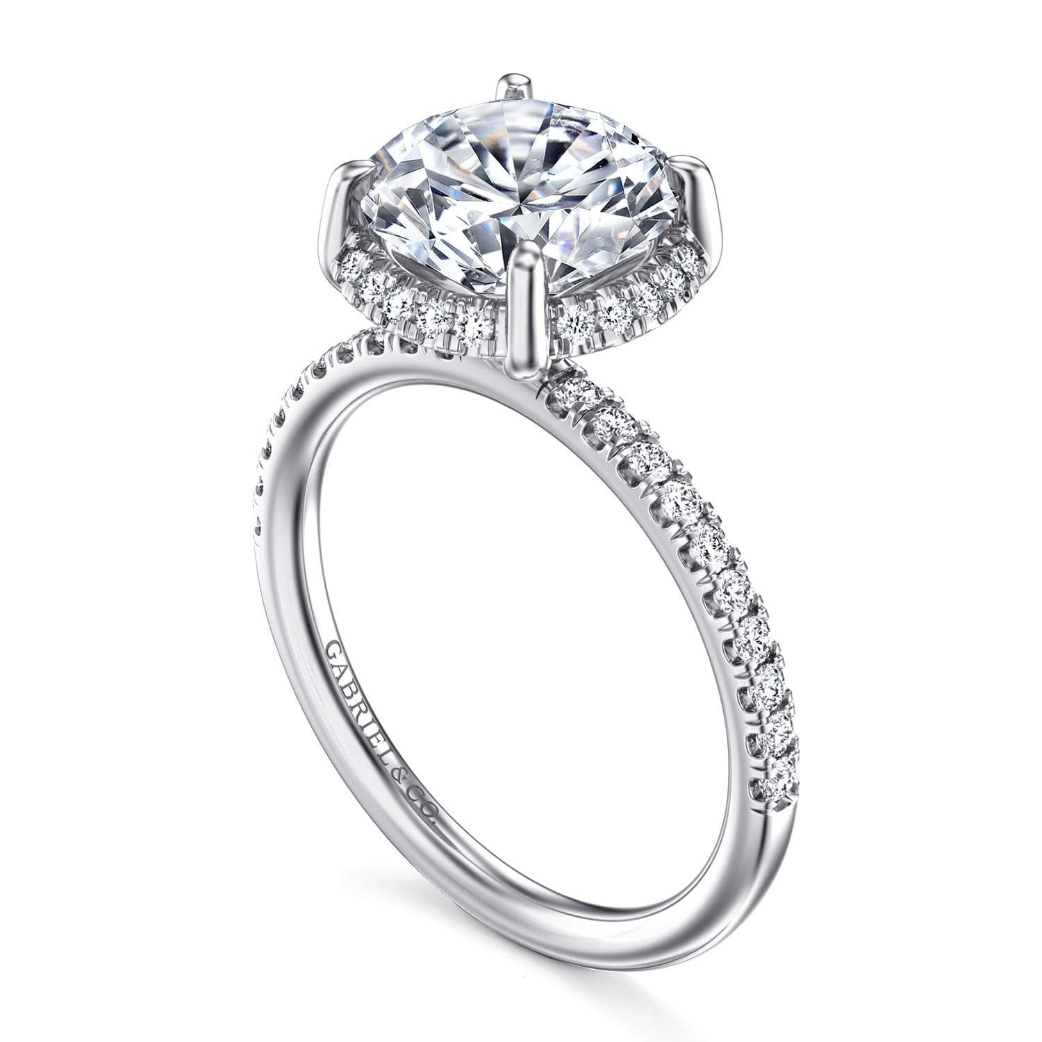 Suede - 14K White Gold Round Hidden Halo Diamond Engagement Ring - 0.3 ct - Shot 3