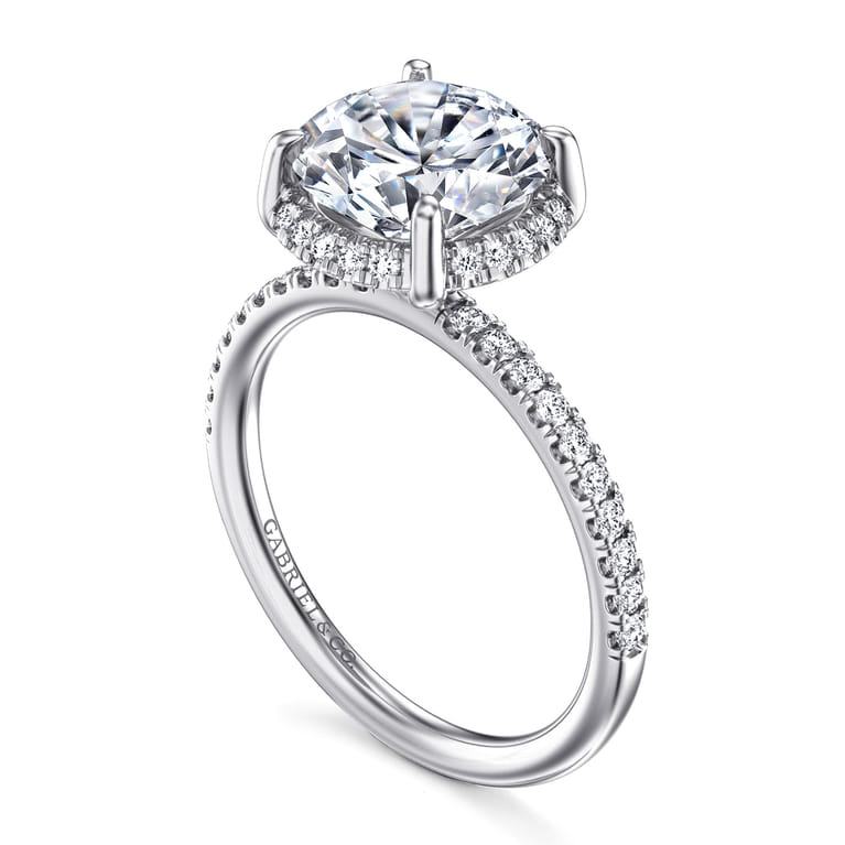 Suede - 14K White Gold Round Hidden Halo Diamond Engagement Ring - 0.3 ct - Shot 3
